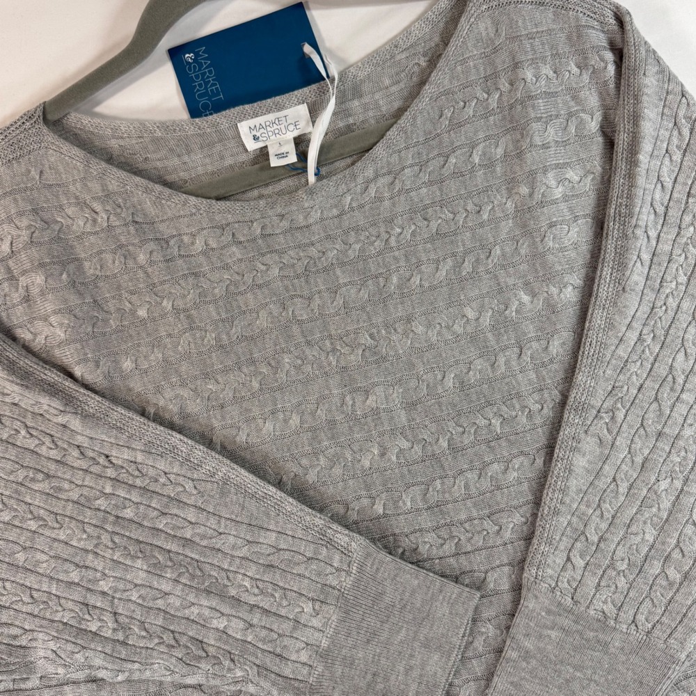 Market Spruce Riviera Cable Knit Dolman Pullover Gray Cashmere Silk Blend Large